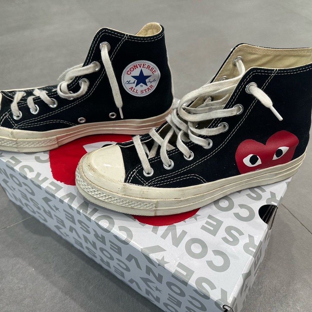 Converse Comme Des Garçon High-Top Heart Sneakers - Black with Red Heart